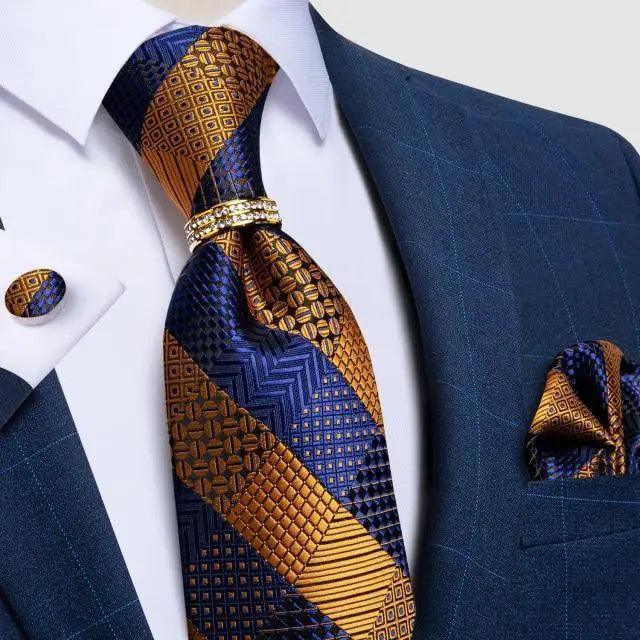 Luxury Wedding High Quality Solid Color Floral Tie For Men Fashion Silk Necktie Cufflink Silk Tie Set For Men