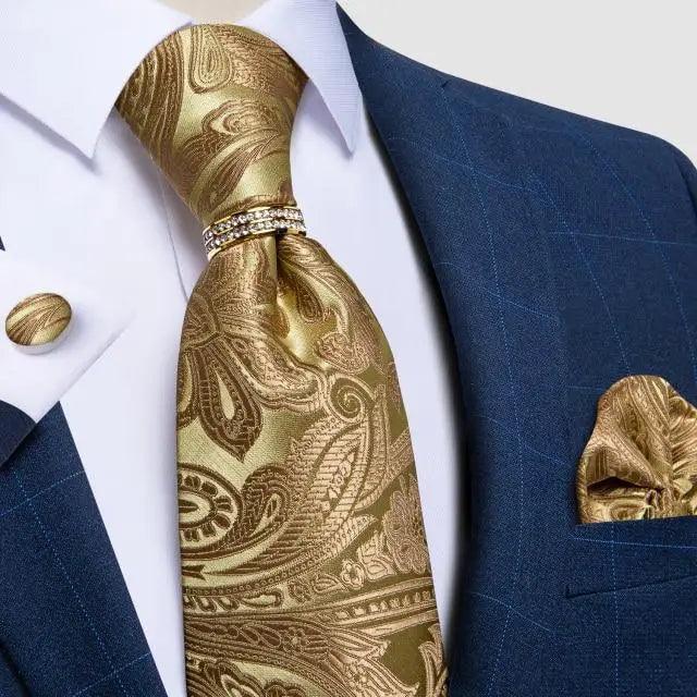 Luxury Wedding High Quality Solid Color Floral Tie For Men Fashion Silk Necktie Cufflink Silk Tie Set For Men