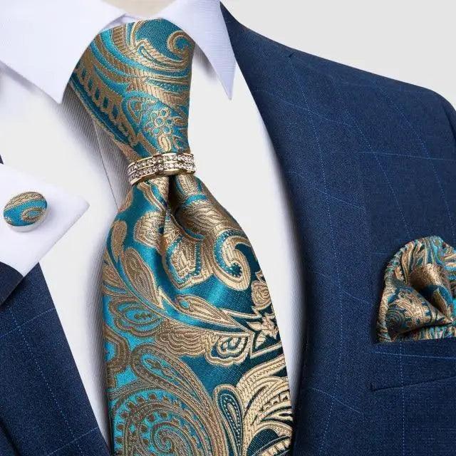 Luxury Wedding High Quality Solid Color Floral Tie For Men Fashion Silk Necktie Cufflink Silk Tie Set For Men