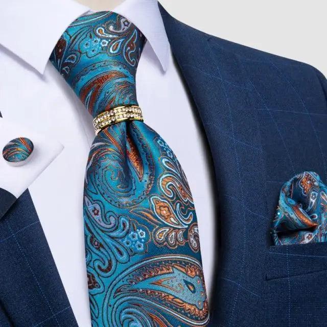 Luxury Wedding High Quality Solid Color Floral Tie For Men Fashion Silk Necktie Cufflink Silk Tie Set For Men