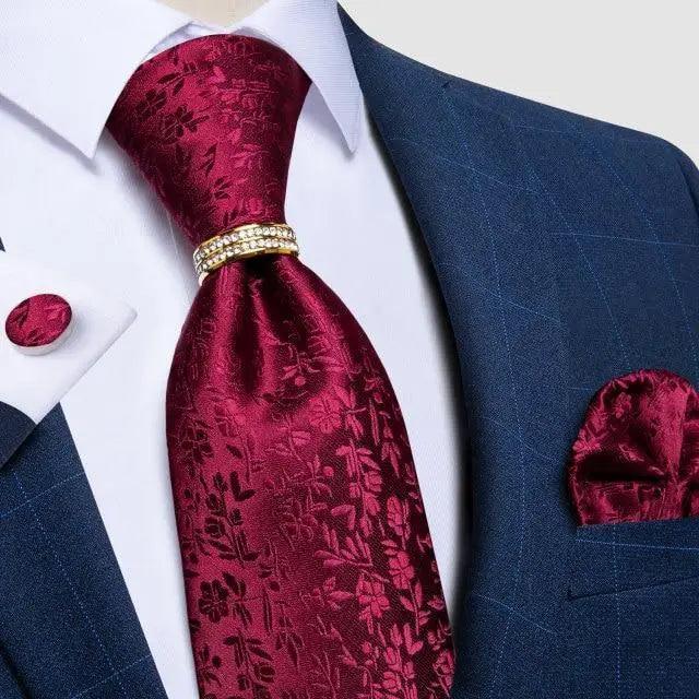 Luxury Wedding High Quality Solid Color Floral Tie For Men Fashion Silk Necktie Cufflink Silk Tie Set For Men