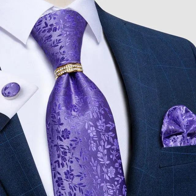 Luxury Wedding High Quality Solid Color Floral Tie For Men Fashion Silk Necktie Cufflink Silk Tie Set For Men