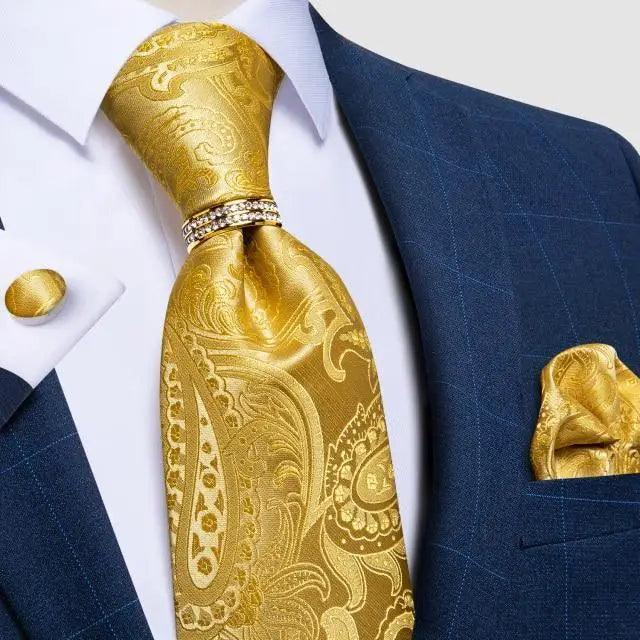 Luxury Wedding High Quality Solid Color Floral Tie For Men Fashion Silk Necktie Cufflink Silk Tie Set For Men