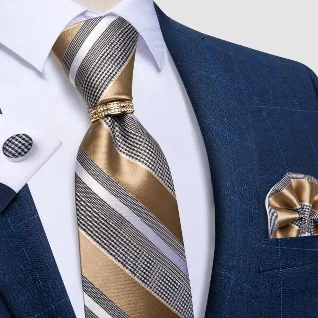 Luxury Wedding High Quality Solid Color Floral Tie For Men Fashion Silk Necktie Cufflink Silk Tie Set For Men