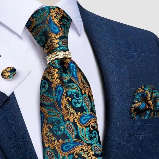 Luxury Wedding High Quality Solid Color Floral Tie For Men Fashion Silk Necktie Cufflink Silk Tie Set For Men