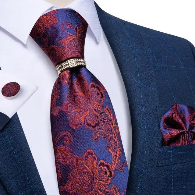 Luxury Wedding High Quality Solid Color Floral Tie For Men Fashion Silk Necktie Cufflink Silk Tie Set For Men