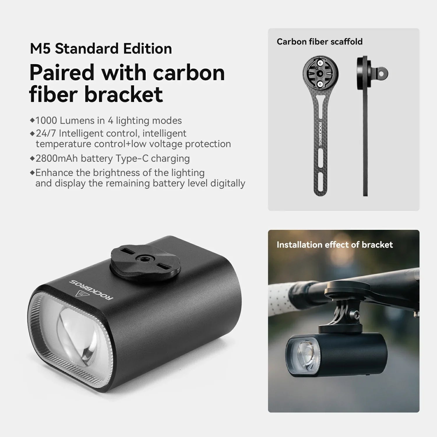 M5 Smart Bike Headlight 1000LM with Digital Display & Remote Control