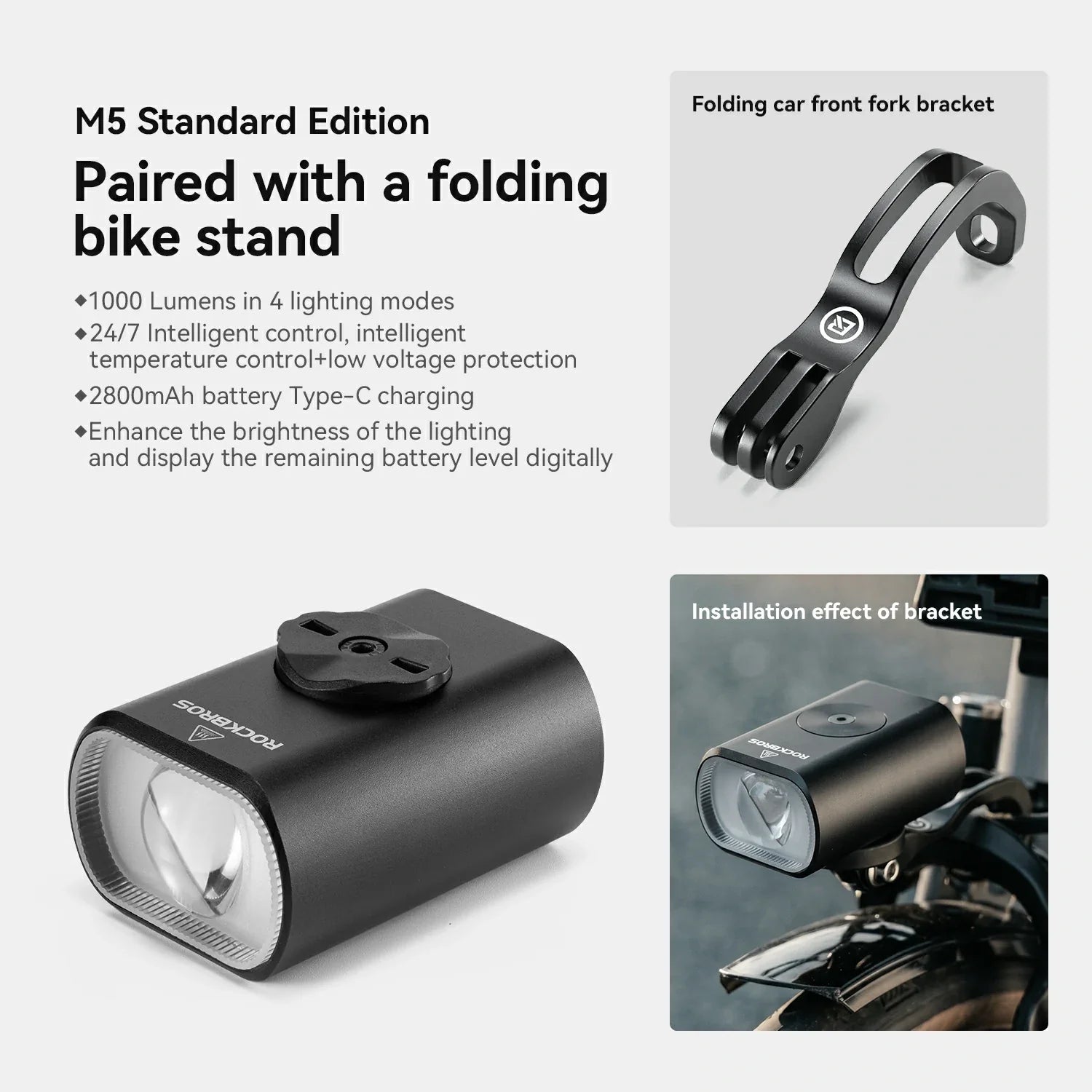 M5 Smart Bike Headlight 1000LM with Digital Display & Remote Control