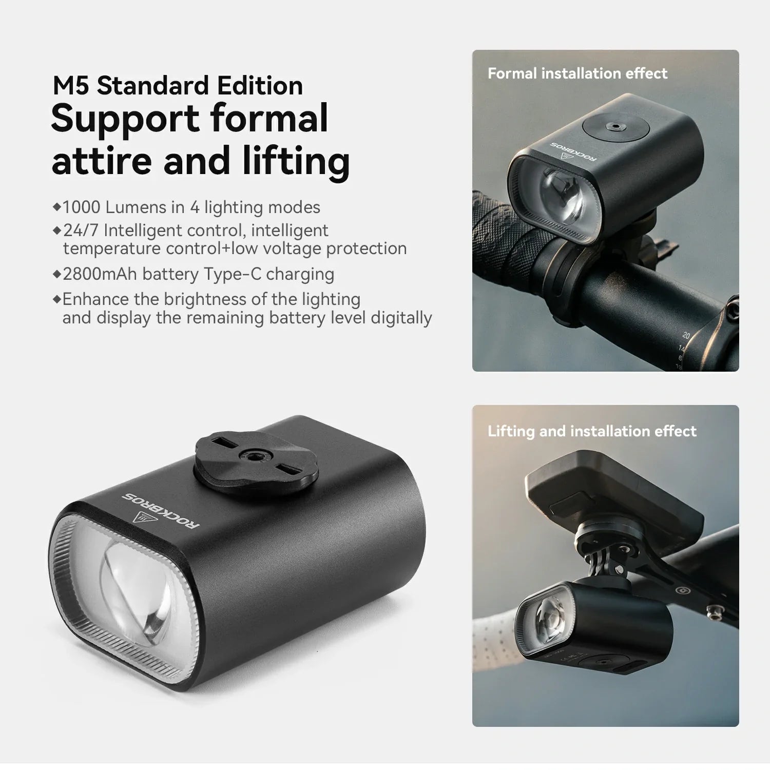 M5 Smart Bike Headlight 1000LM with Digital Display & Remote Control