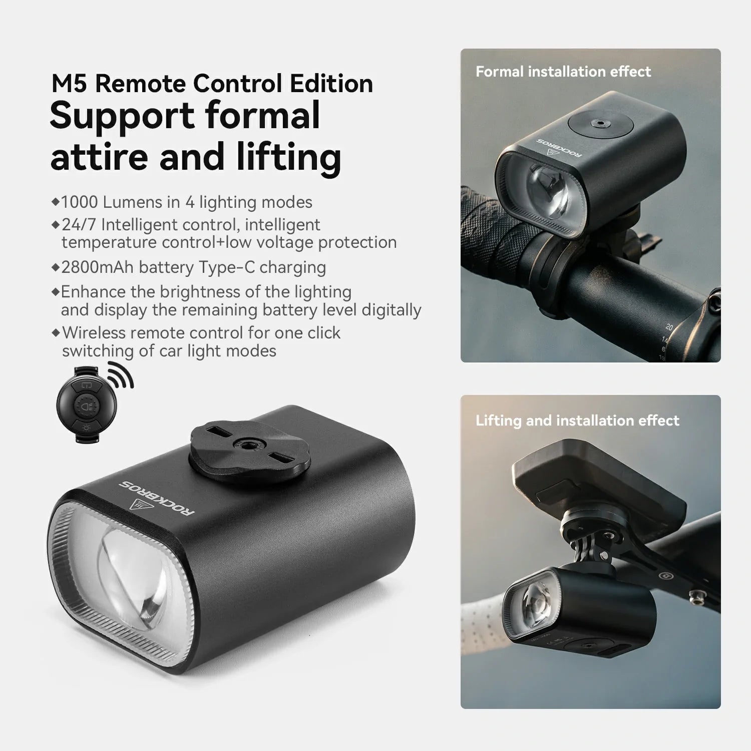 M5 Smart Bike Headlight 1000LM with Digital Display & Remote Control