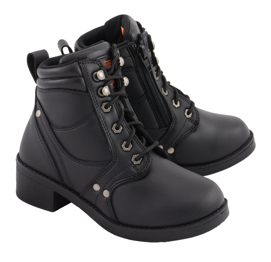 MBK9265 Boys Black Lace-Up Boots with Side Zipper Entry