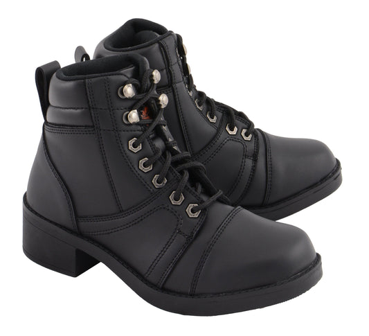MBK9285 Boys Black Lace-Up Biker Style Boots