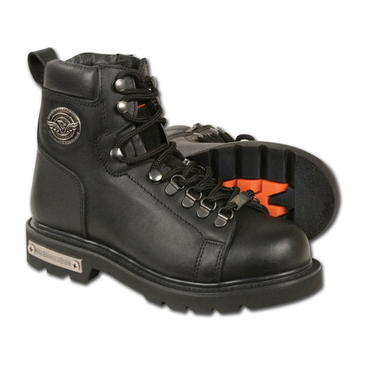 MBL200 Women's Black Leather Lace-Up Motorcycle RiderBoots w/Side Zipper