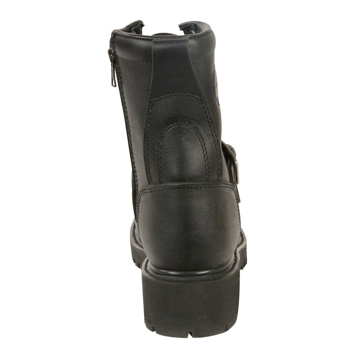 MBL201 Women's Black Leather Lace-Up Motorcycle Rider Boots w/ Buckles