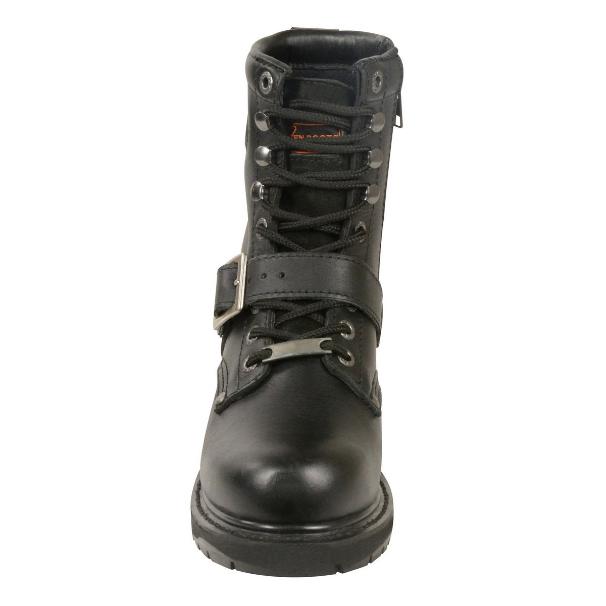 MBL201 Women's Black Leather Lace-Up Motorcycle Rider Boots w/ Buckles