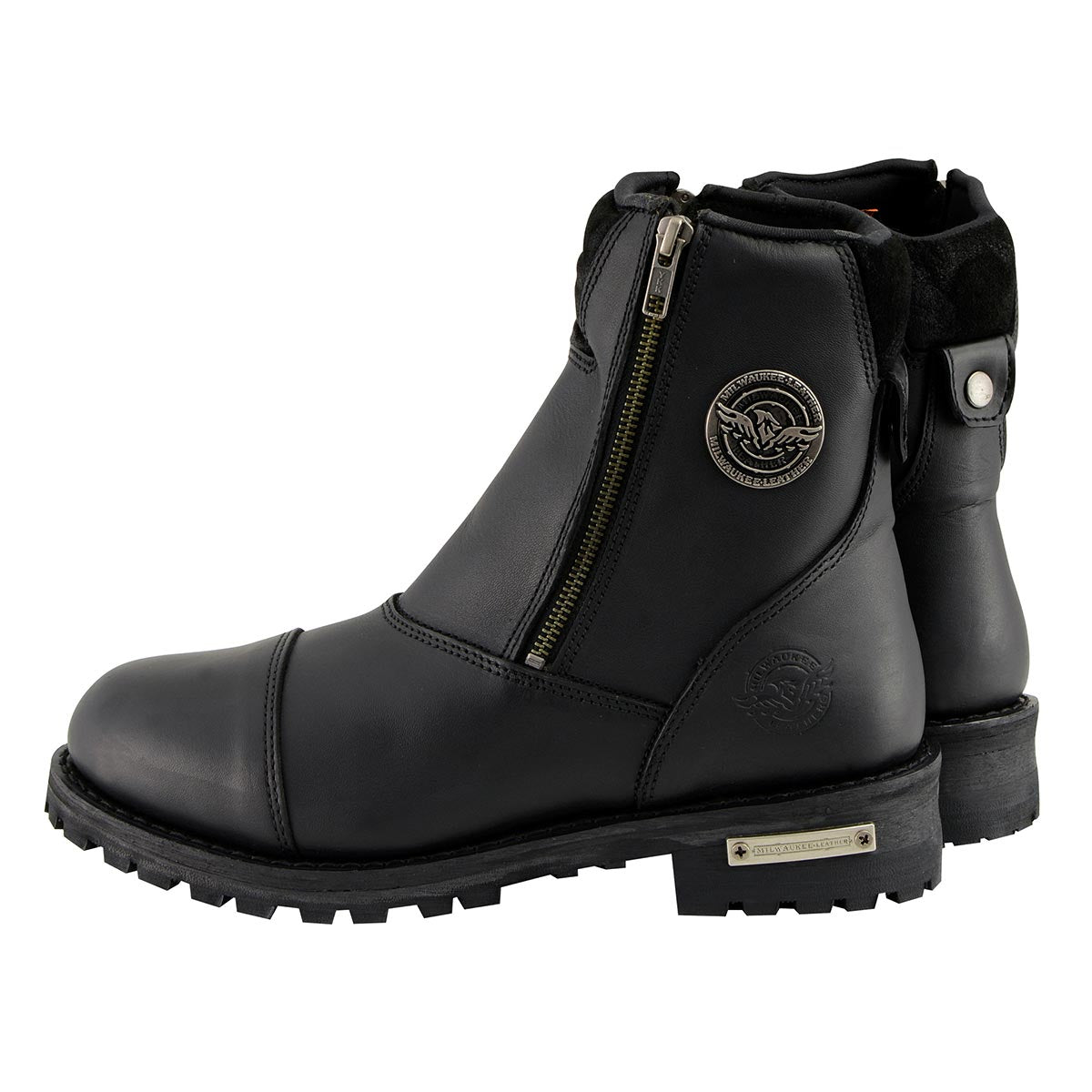 Women's Black Premium Leather Double Sided Zipper Motorcycle Riding Boots MBL202