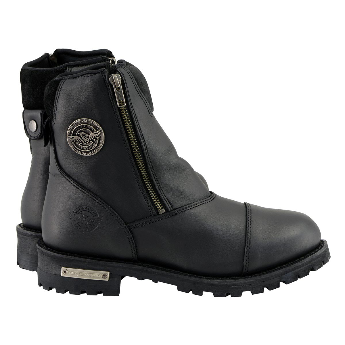 Women's Black Premium Leather Double Sided Zipper Motorcycle Riding Boots MBL202