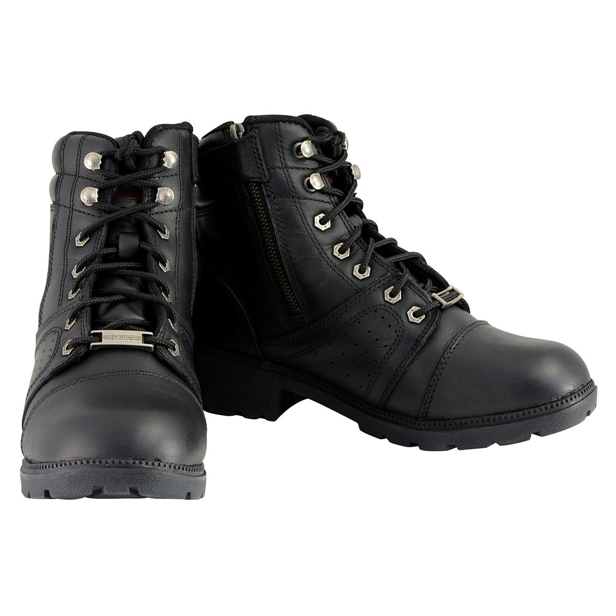 MBL9300 Women's Black Lace-Up Leather Boots with Size Zipper