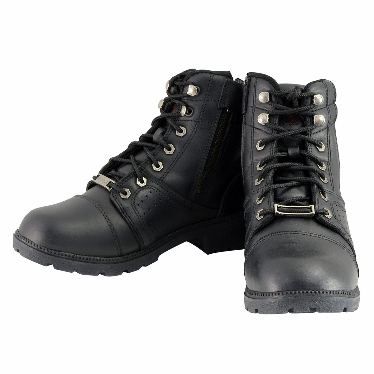MBL9300 Women's Black Lace-Up Leather Boots with Size Zipper