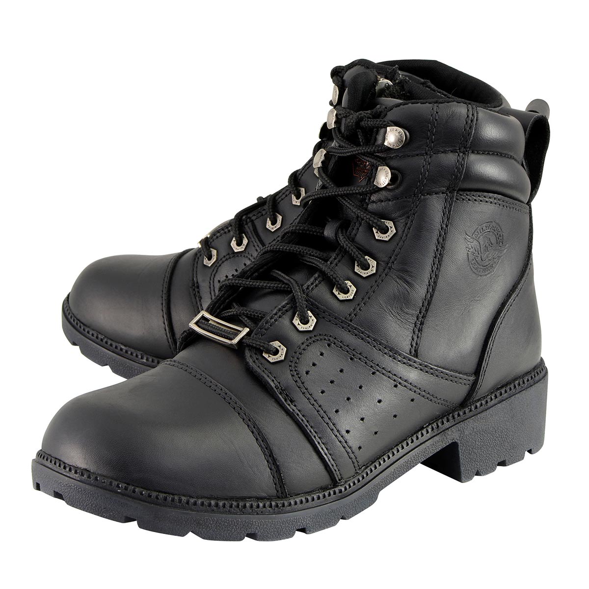 MBL9300 Women's Black Lace-Up Leather Boots with Size Zipper
