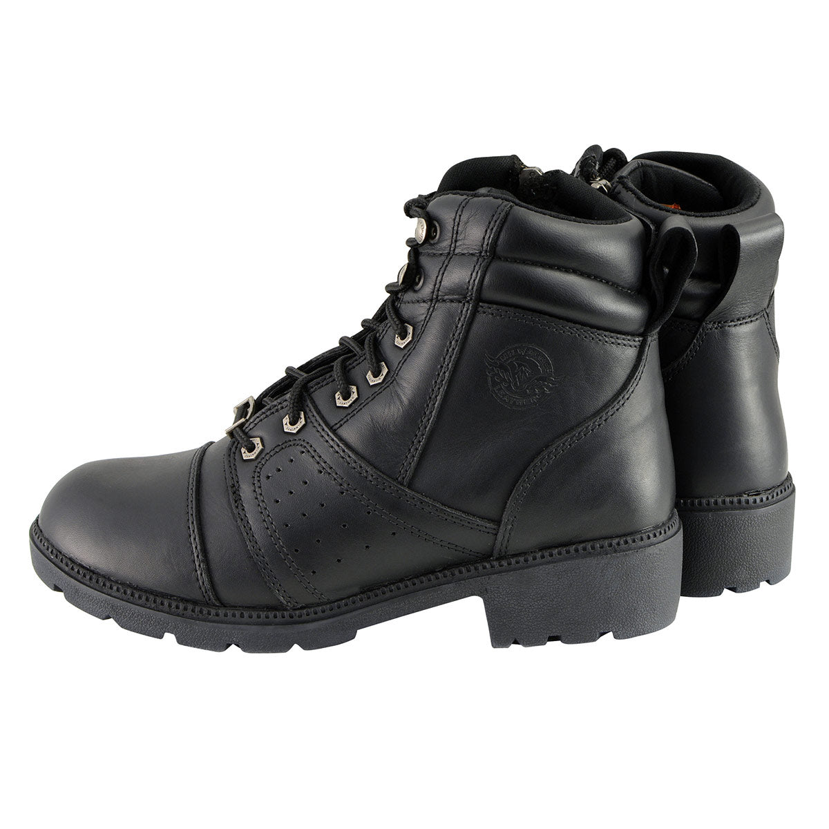 MBL9300 Women's Black Lace-Up Leather Boots with Size Zipper