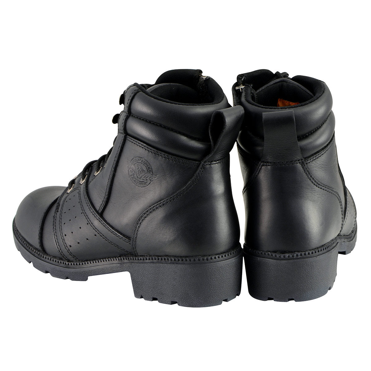 MBL9300 Women's Black Lace-Up Leather Boots with Size Zipper