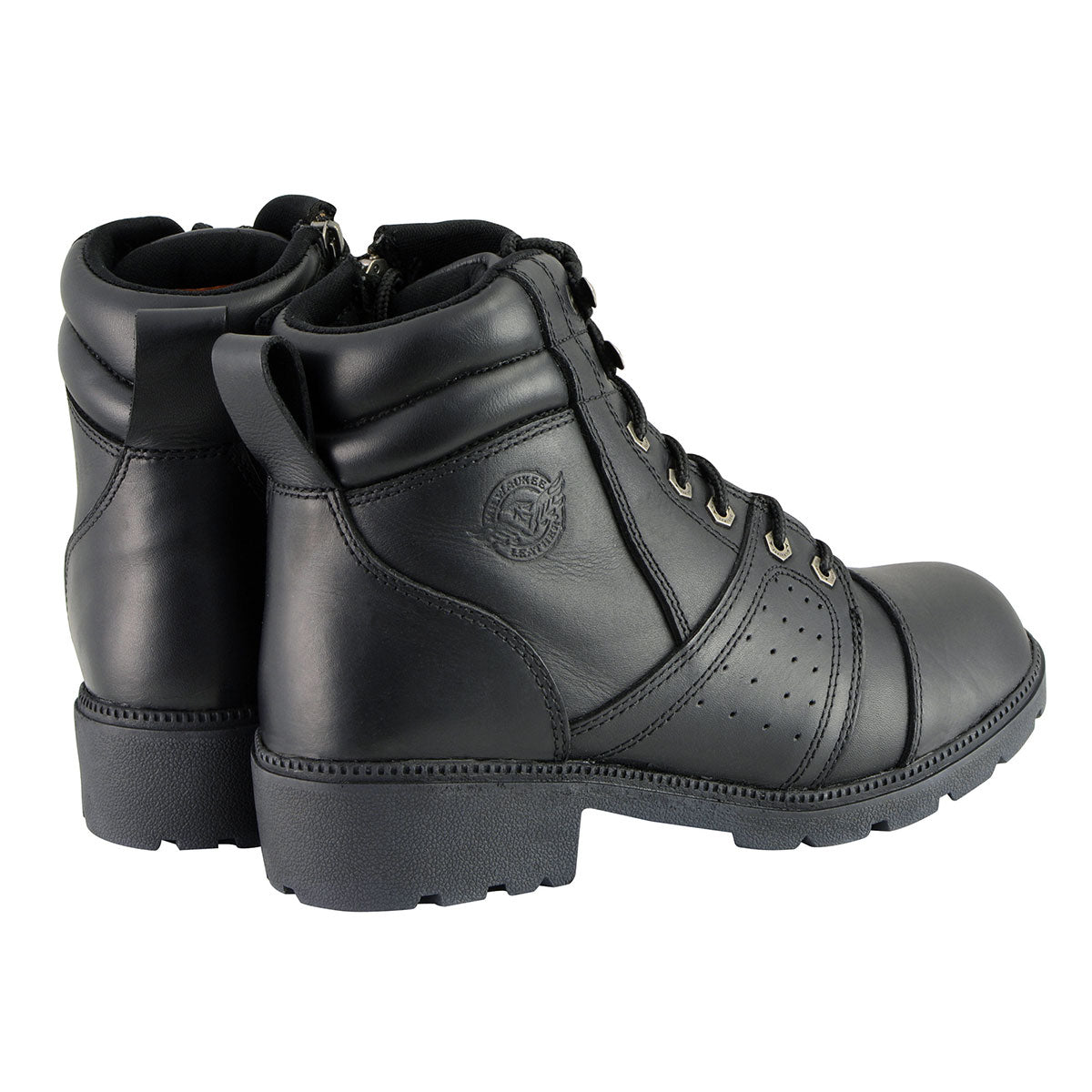 MBL9300 Women's Black Lace-Up Leather Boots with Size Zipper