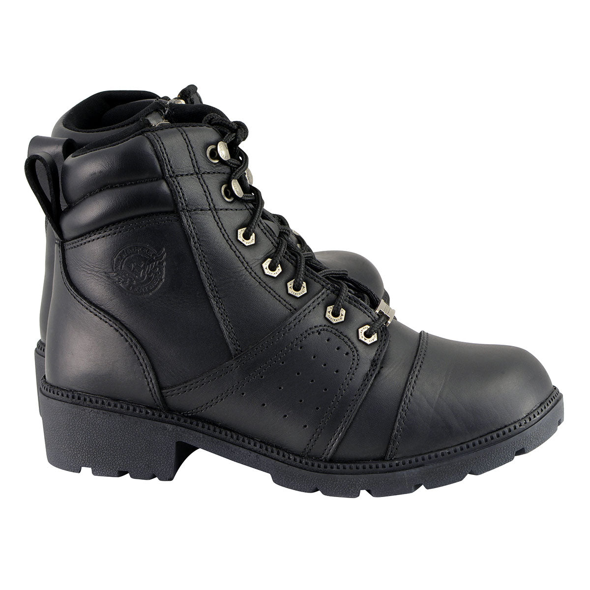 MBL9300 Women's Black Lace-Up Leather Boots with Size Zipper