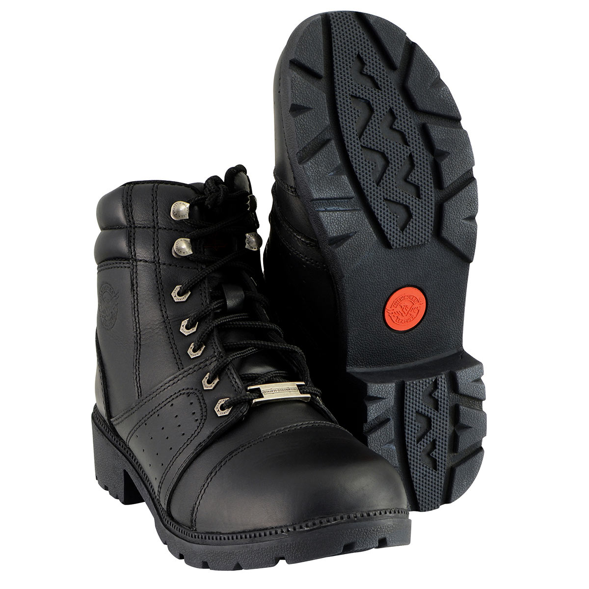 MBL9300 Women's Black Lace-Up Leather Boots with Size Zipper
