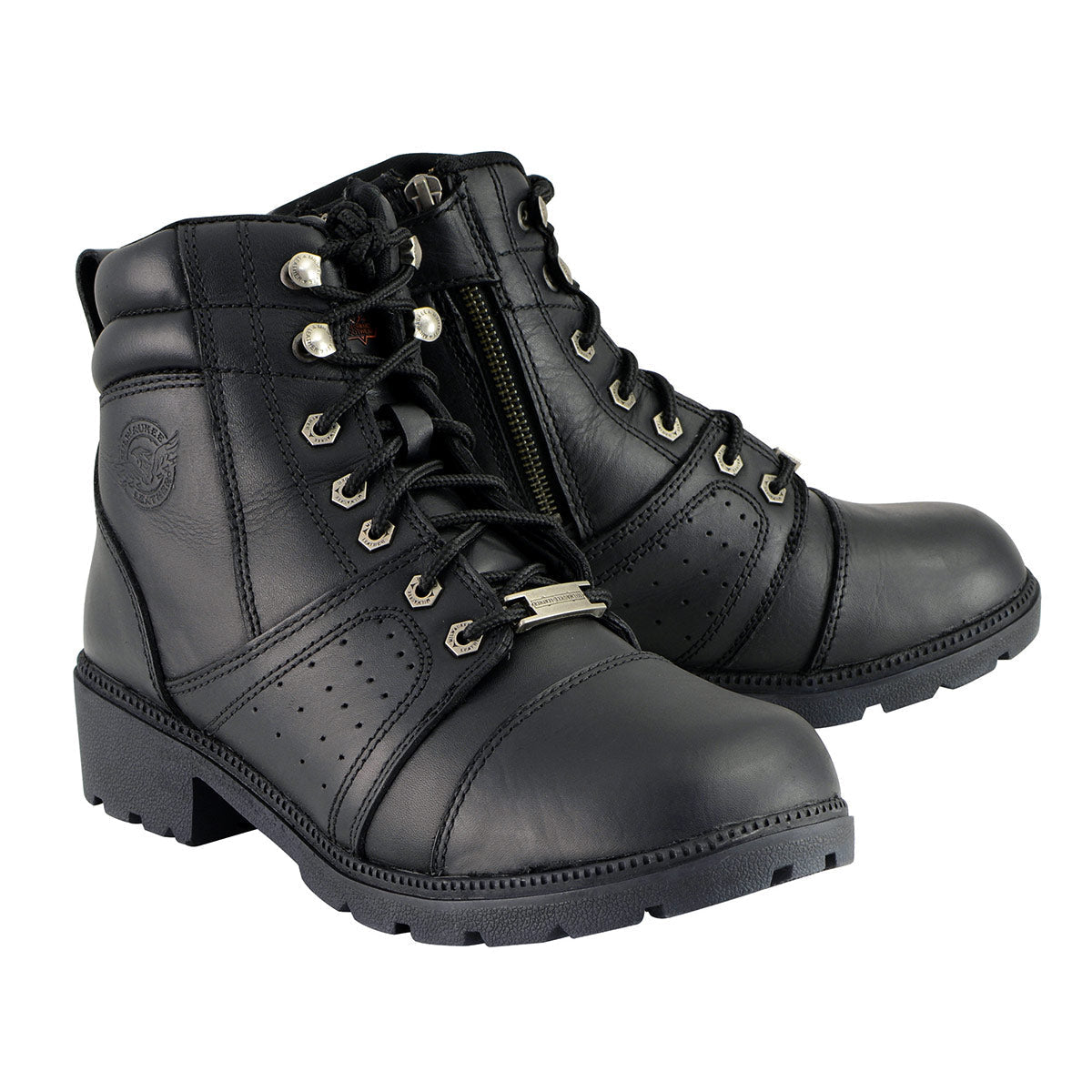 MBL9300 Women's Black Lace-Up Leather Boots with Size Zipper
