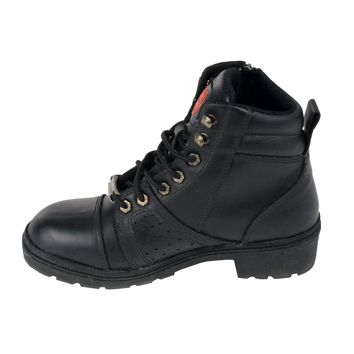 MBL9300 Women's Black Lace-Up Leather Boots with Size Zipper