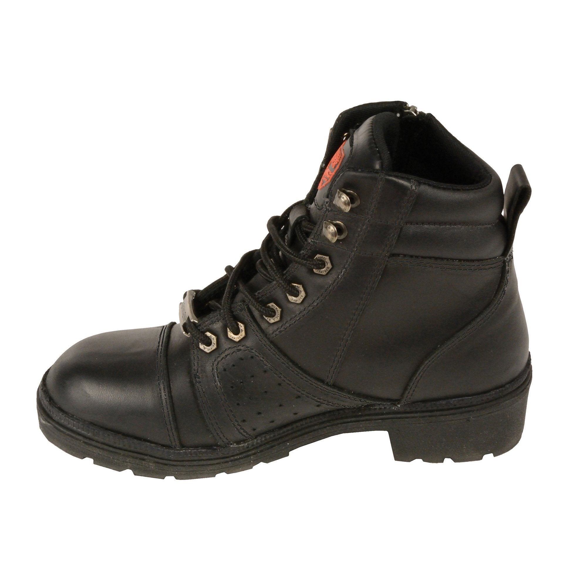 MBL9300 Women's Black Lace-Up Leather Boots with Size Zipper