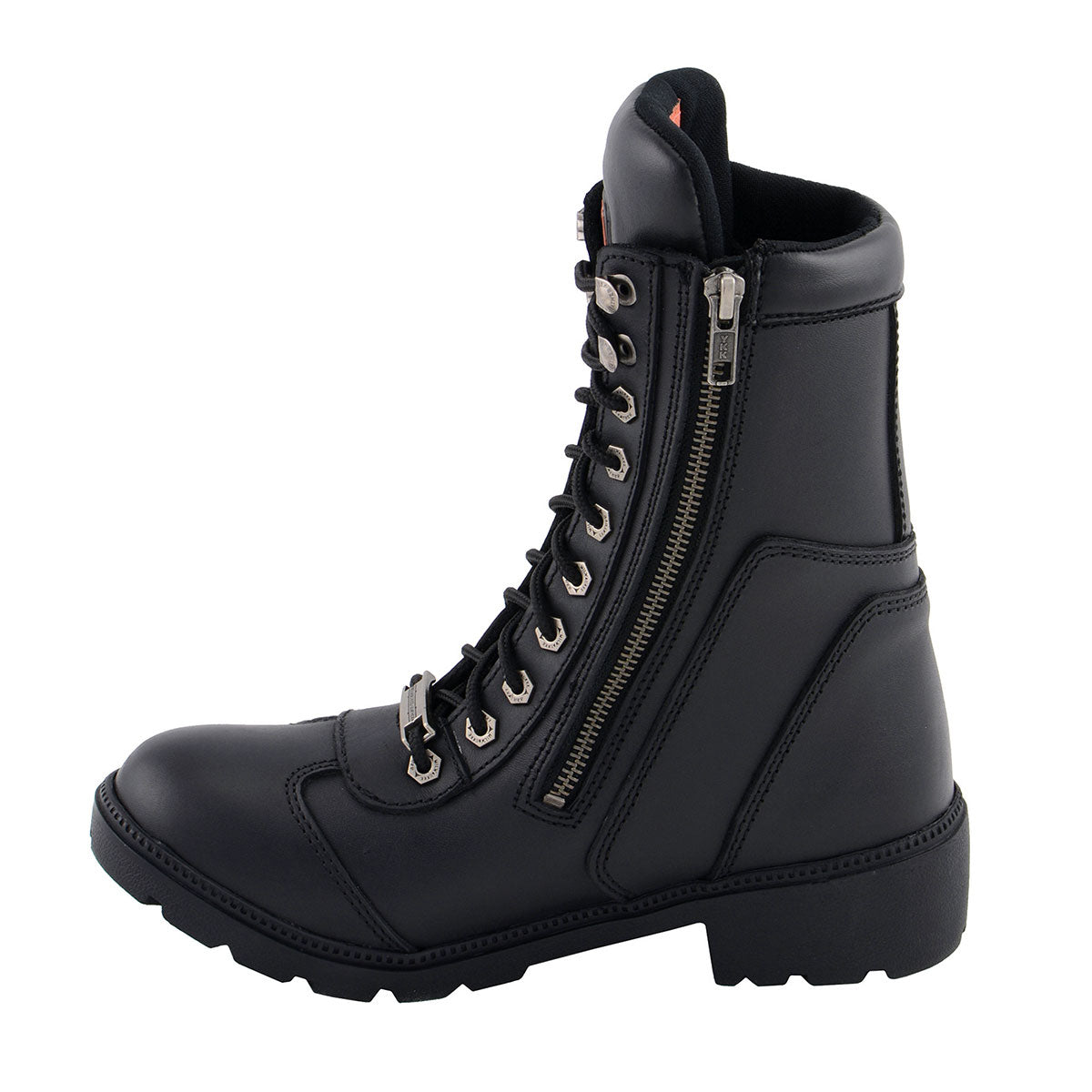 MBL9301 Women's Black Leather Lace-Up Motorcycle Biker Riding Boots with Side Zipper Entry