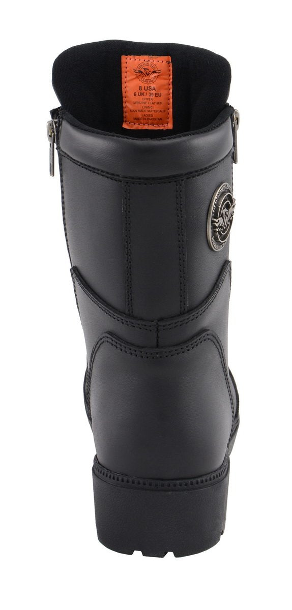 MBL9301 Women's Black Leather Lace-Up Motorcycle Biker Riding Boots with Side Zipper Entry