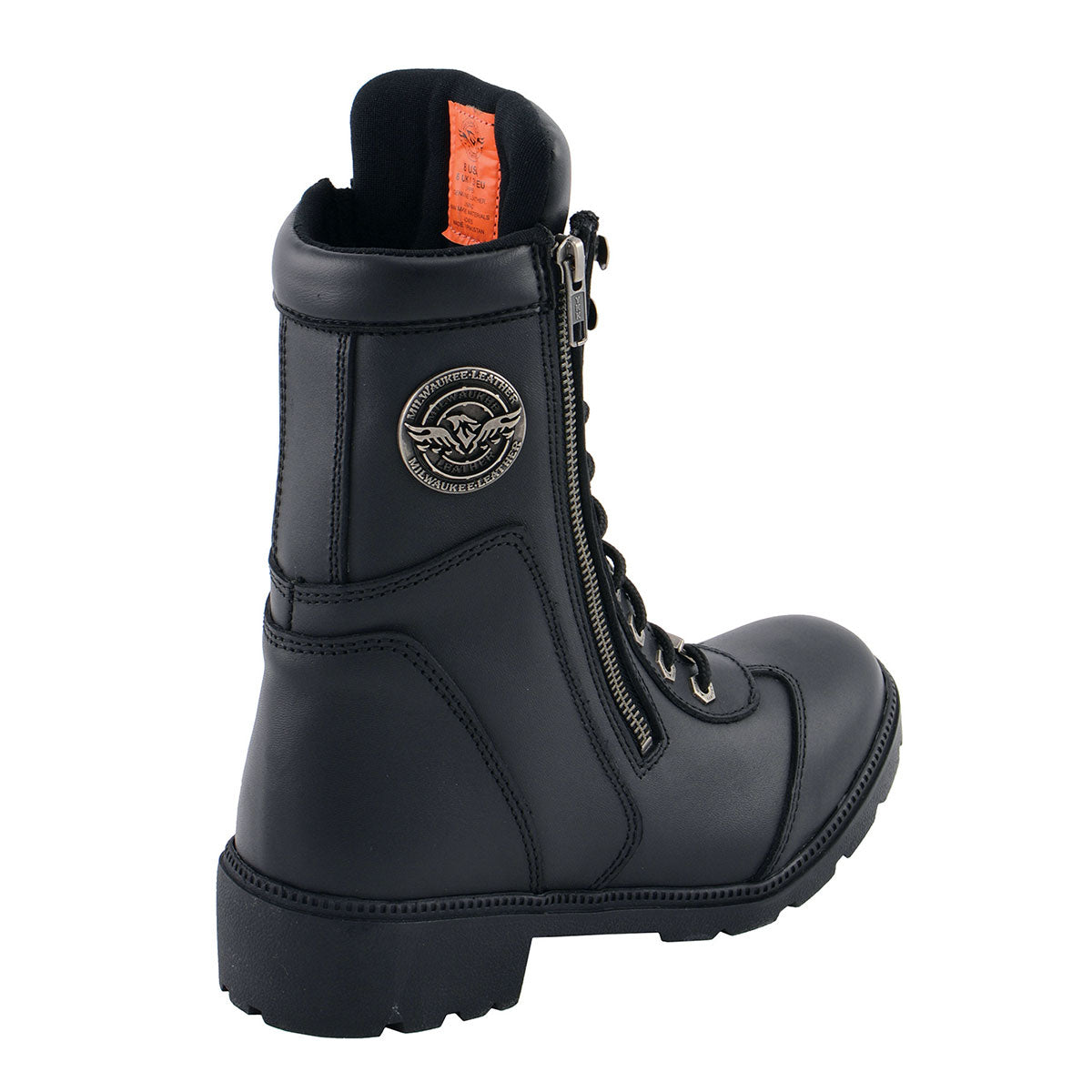 MBL9301 Women's Black Leather Lace-Up Motorcycle Biker Riding Boots with Side Zipper Entry