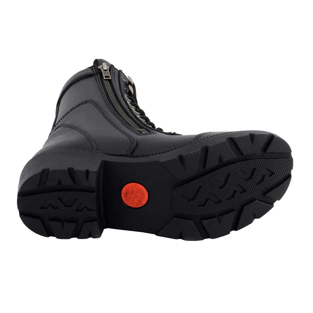 MBL9301 Women's Black Leather Lace-Up Motorcycle Biker Riding Boots with Side Zipper Entry