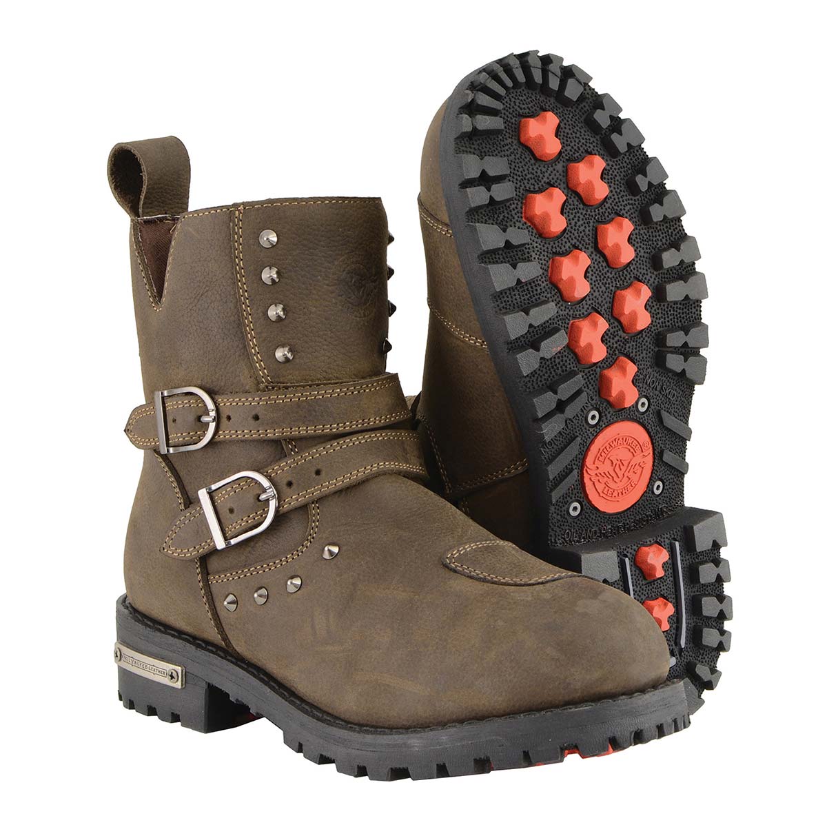 MBL9306 Women's Premium Brown Leather Double Strap Motorcyle Riding Boots