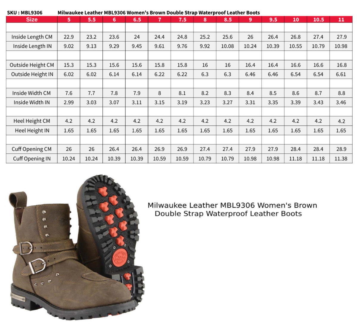 MBL9306 Women's Premium Brown Leather Double Strap Motorcyle Riding Boots