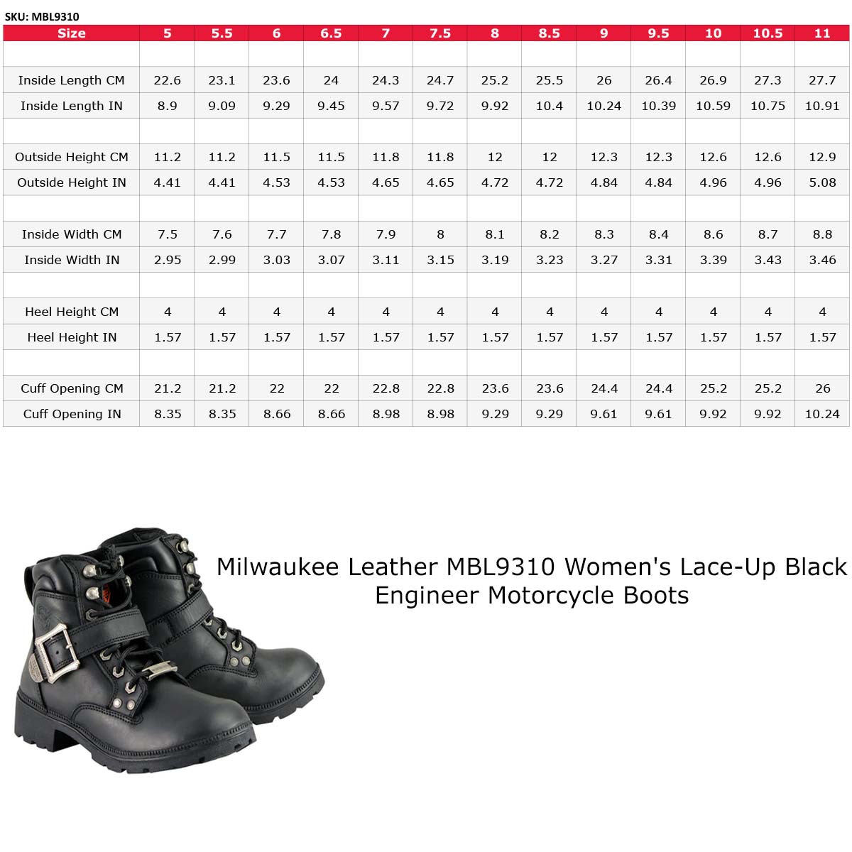 MBL9310 Women's Lace-Up Black Engineer Motorcycle Boots