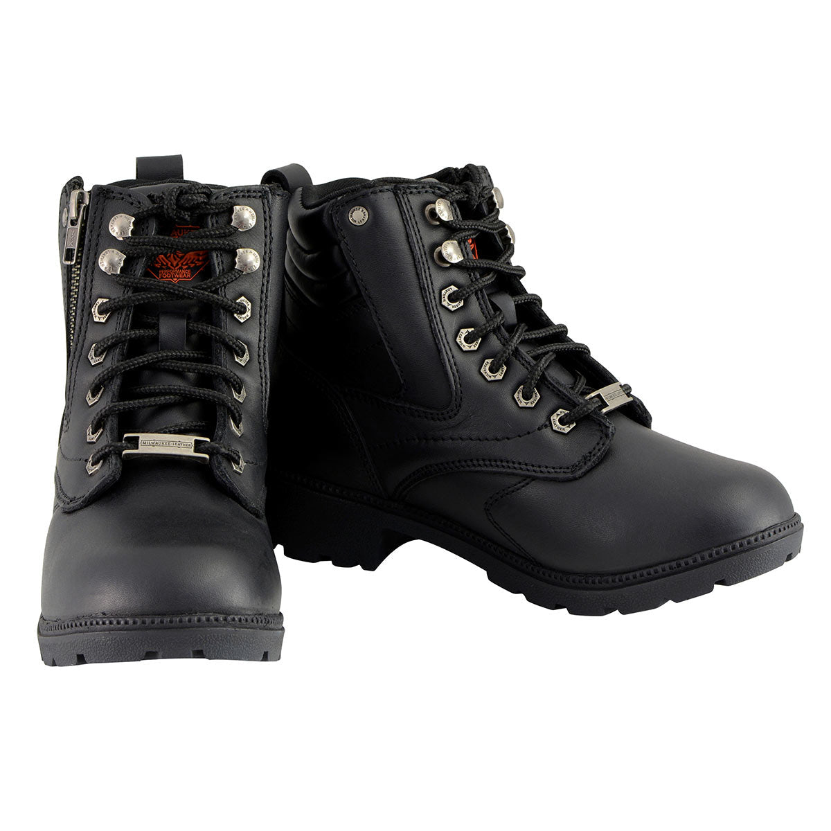 MBL9320W Women's Black Premium Leather Wide-Width Lace-Up Motorcycle Rider Boots