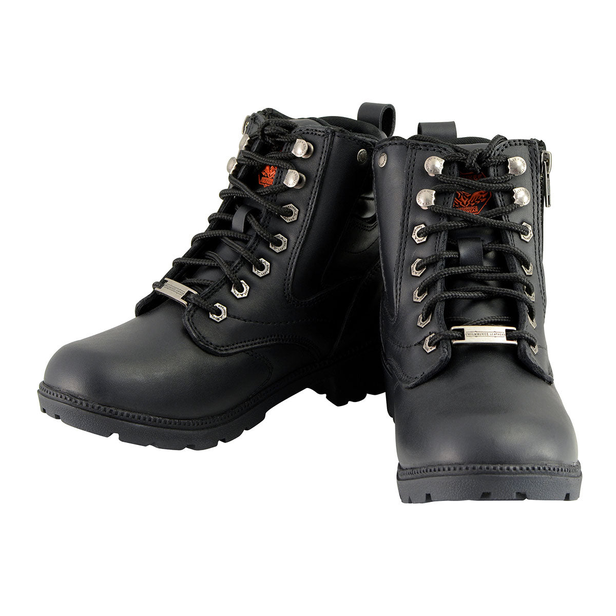 MBL9320W Women's Black Premium Leather Wide-Width Lace-Up Motorcycle Rider Boots