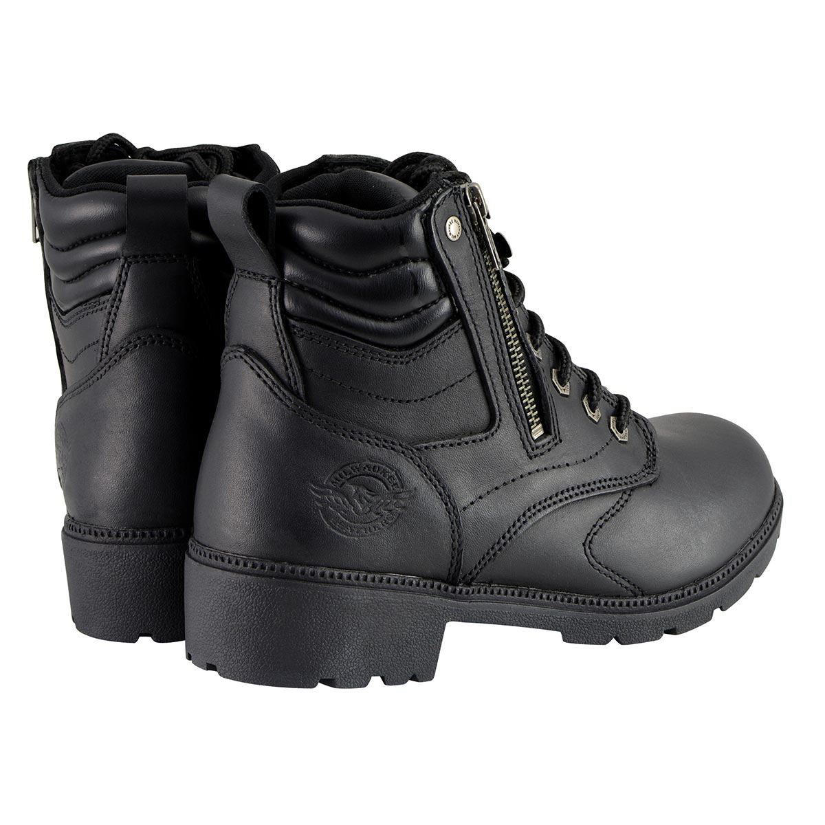 MBL9320W Women's Black Premium Leather Wide-Width Lace-Up Motorcycle Rider Boots