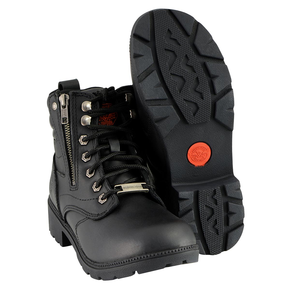 MBL9320W Women's Black Premium Leather Wide-Width Lace-Up Motorcycle Rider Boots