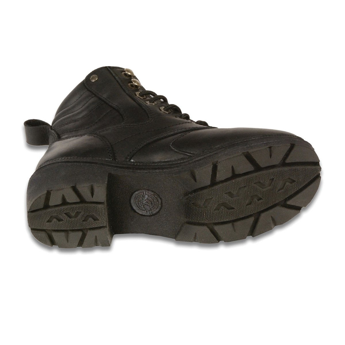 MBL9320 Women's Premium Black Leather Lace-Up Motorycle Riding Boots with Side Zipper