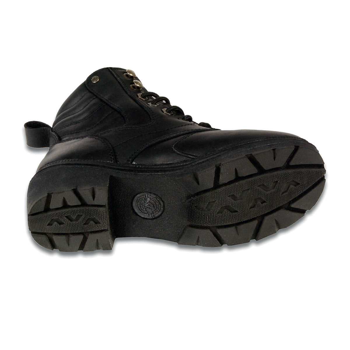 MBL9320W Women's Black Premium Leather Wide-Width Lace-Up Motorcycle Rider Boots