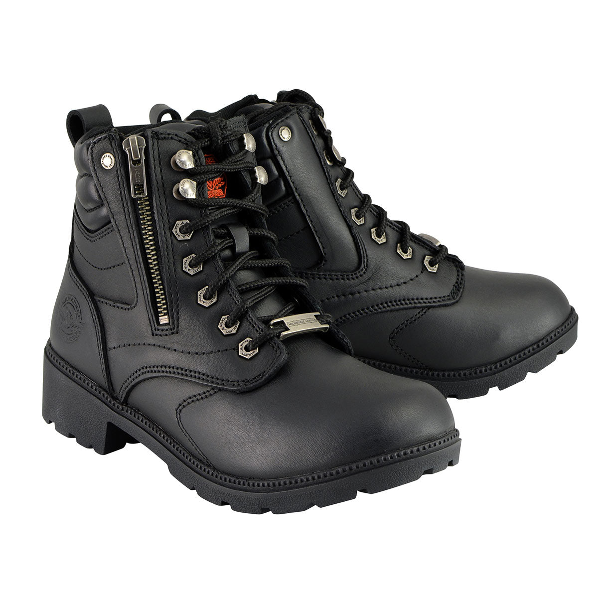 MBL9320W Women's Black Premium Leather Wide-Width Lace-Up Motorcycle Rider Boots