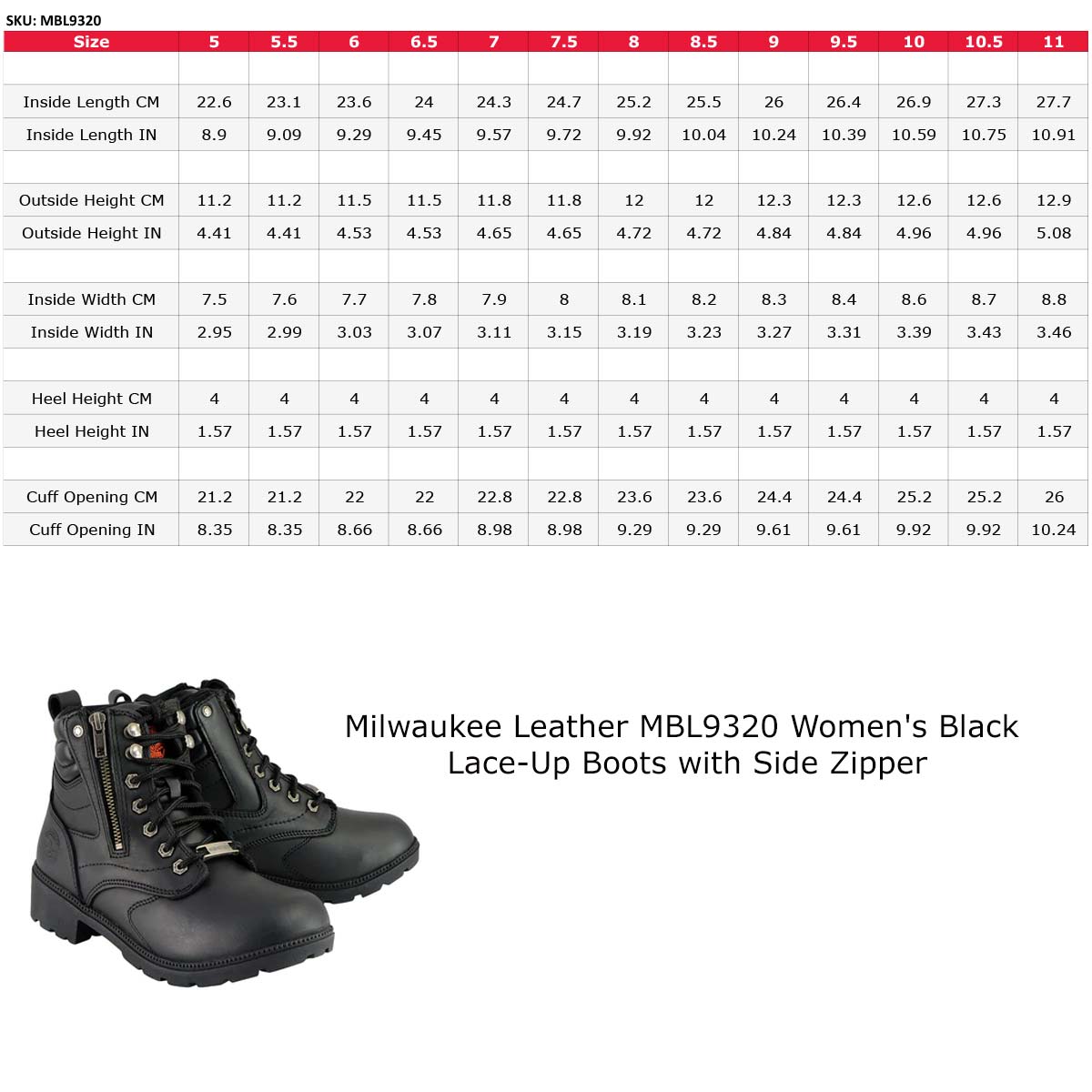 MBL9320 Women's Premium Black Leather Lace-Up Motorycle Riding Boots with Side Zipper