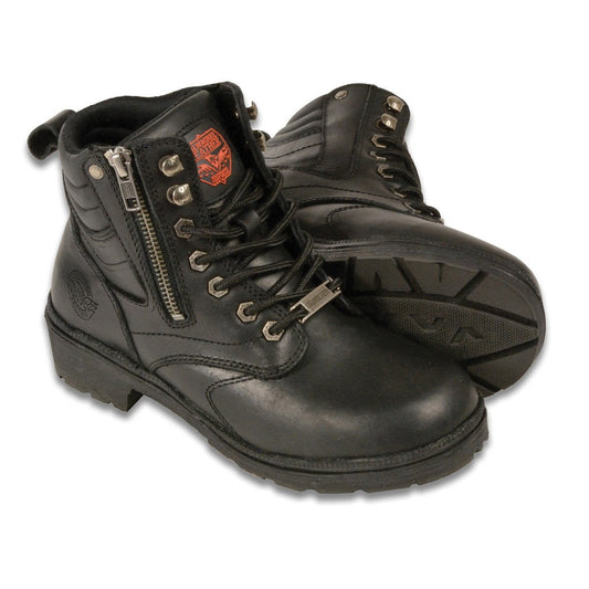 MBL9320W Women's Black Premium Leather Wide-Width Lace-Up Motorcycle Rider Boots