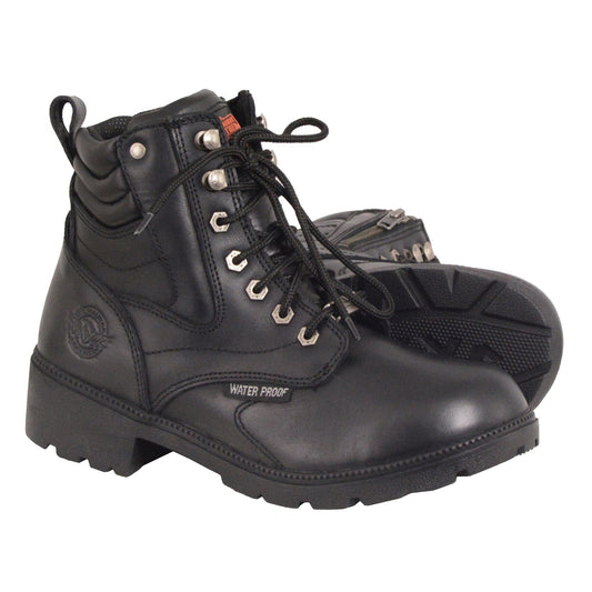 MBL9321WP Women's Black Waterproof Lace-Up Motorcycle Biker Rider Boots w/ Side Zipper
