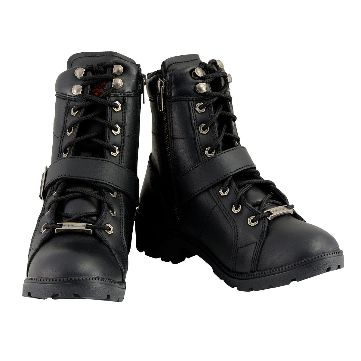 MBL9325W Women's Premium Black Leather Lace-Up Motorcycle Biker Rider Boots in Wide Width Size